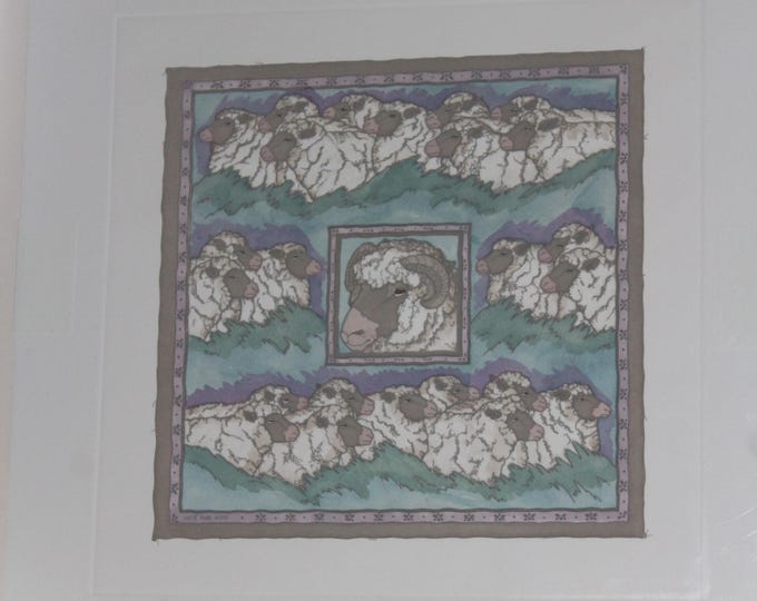 Vintage T Moss Sheep Etching "Scarf 100% Wool" Signed Limited Edition