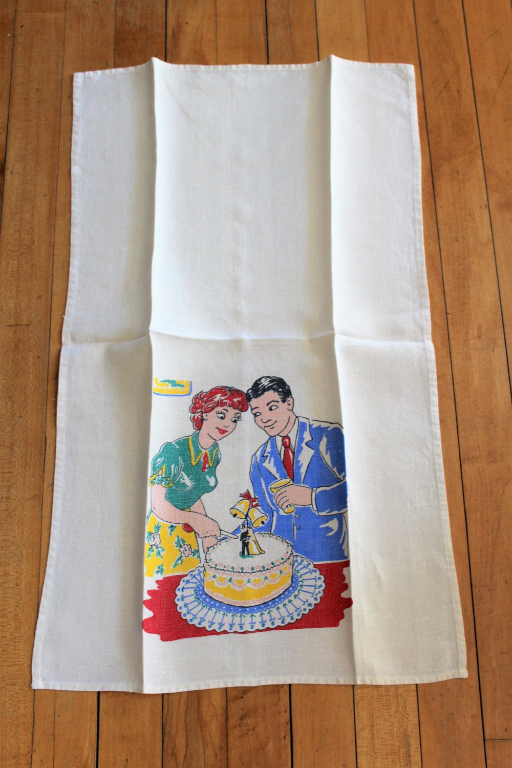 Vintage Kitchen Towel Dish Cloth Wedding Anniversary 1950s