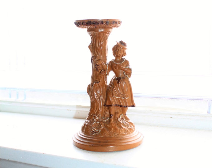 Antique Ferdinand Gerbing Terra Cotta Figural Statue Stand Woman & Tree Trunk
