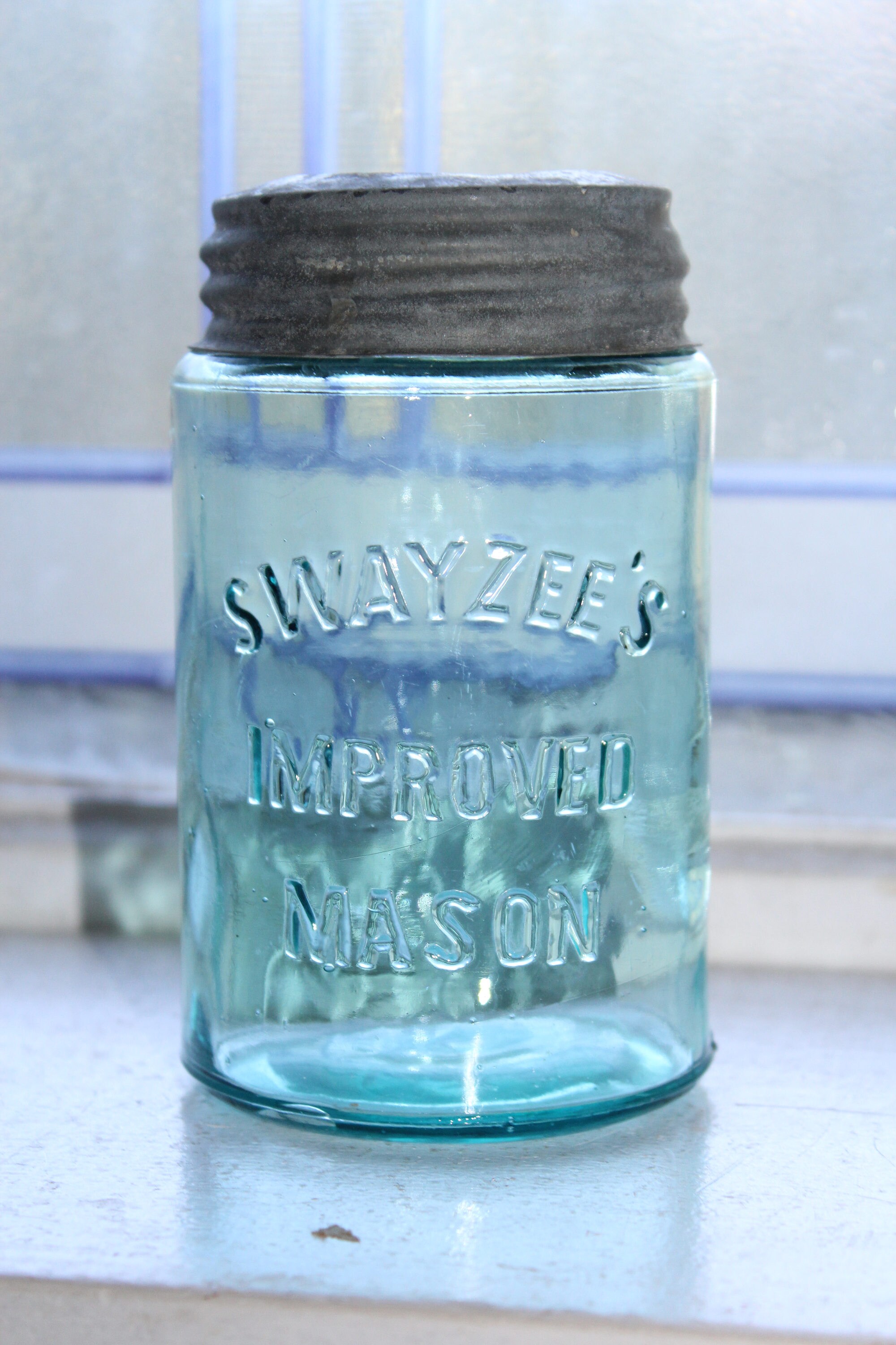 Antique Blue Canning Jar Swayzee's Improved Mason Jar Pint