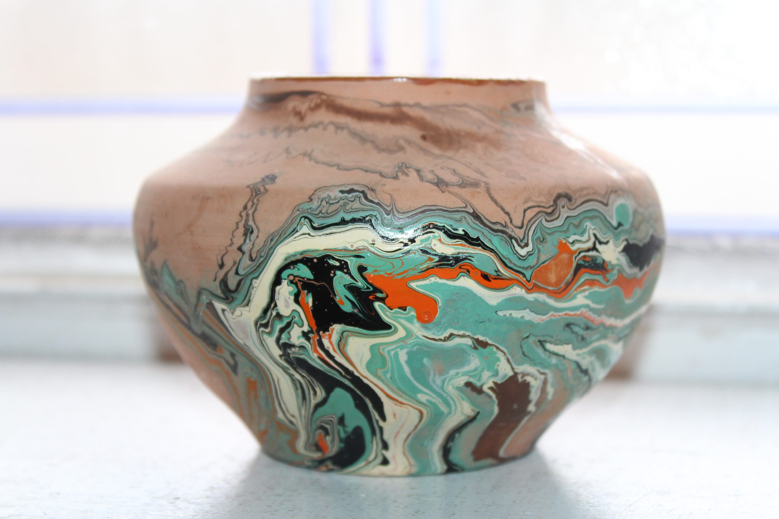 Vintage Nemadji Pottery Jar or Vase Brown Swirl Pottery 1930s