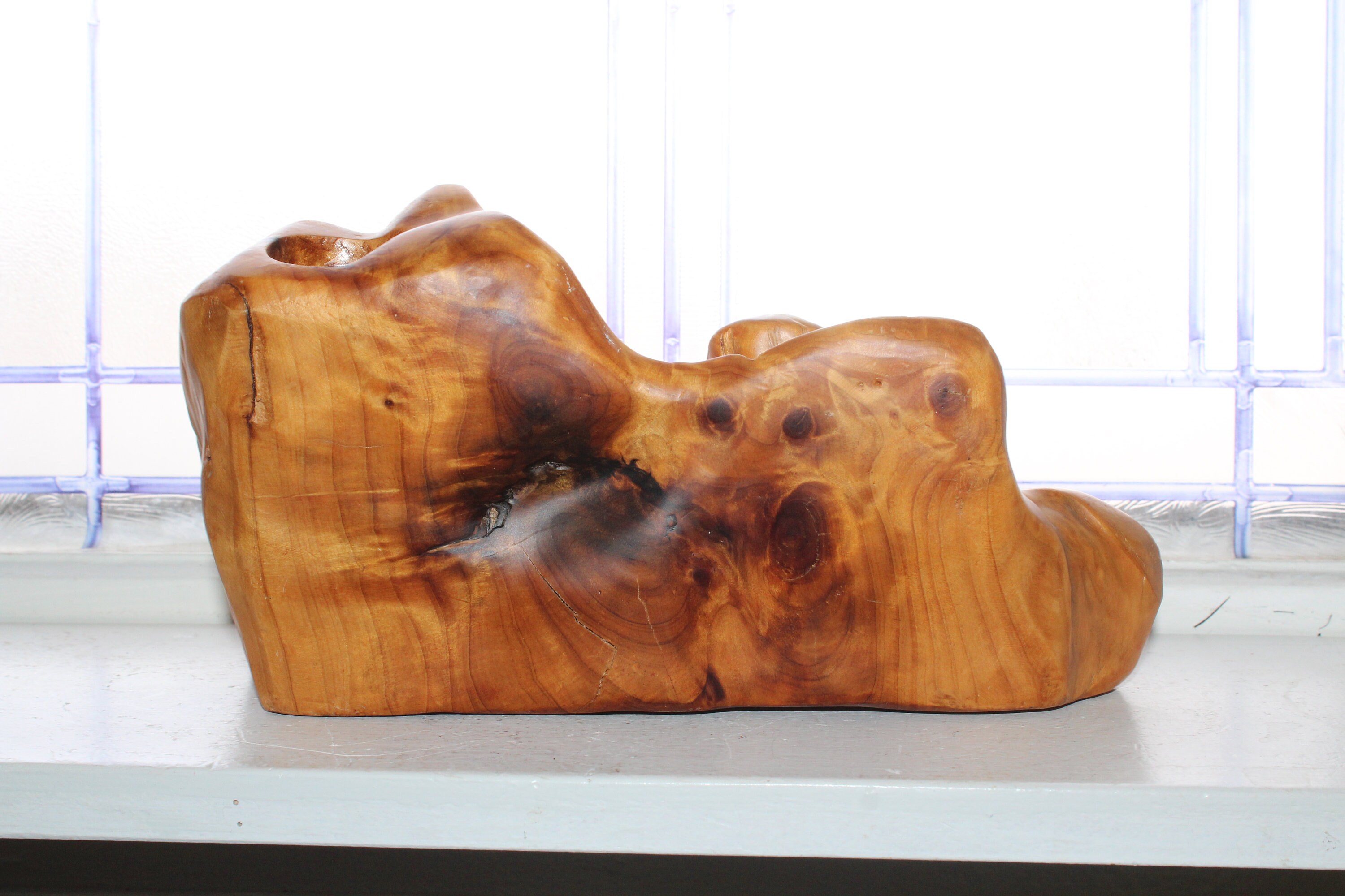 Large Hand Carved Wood Candle Holder Centerpiece Natural Form