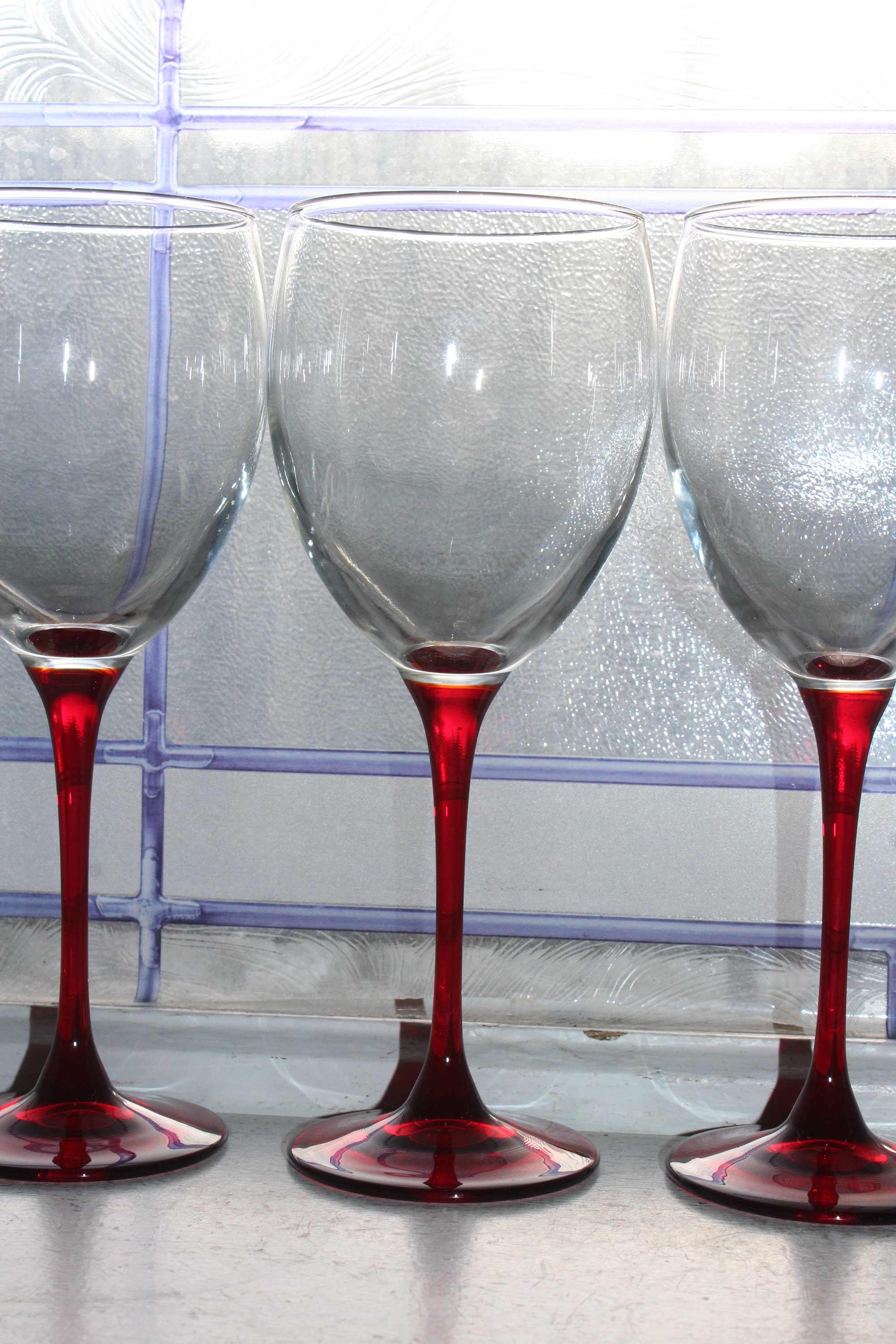 4 Cristal d'Arques Ruby Red Stem Wine Glasses