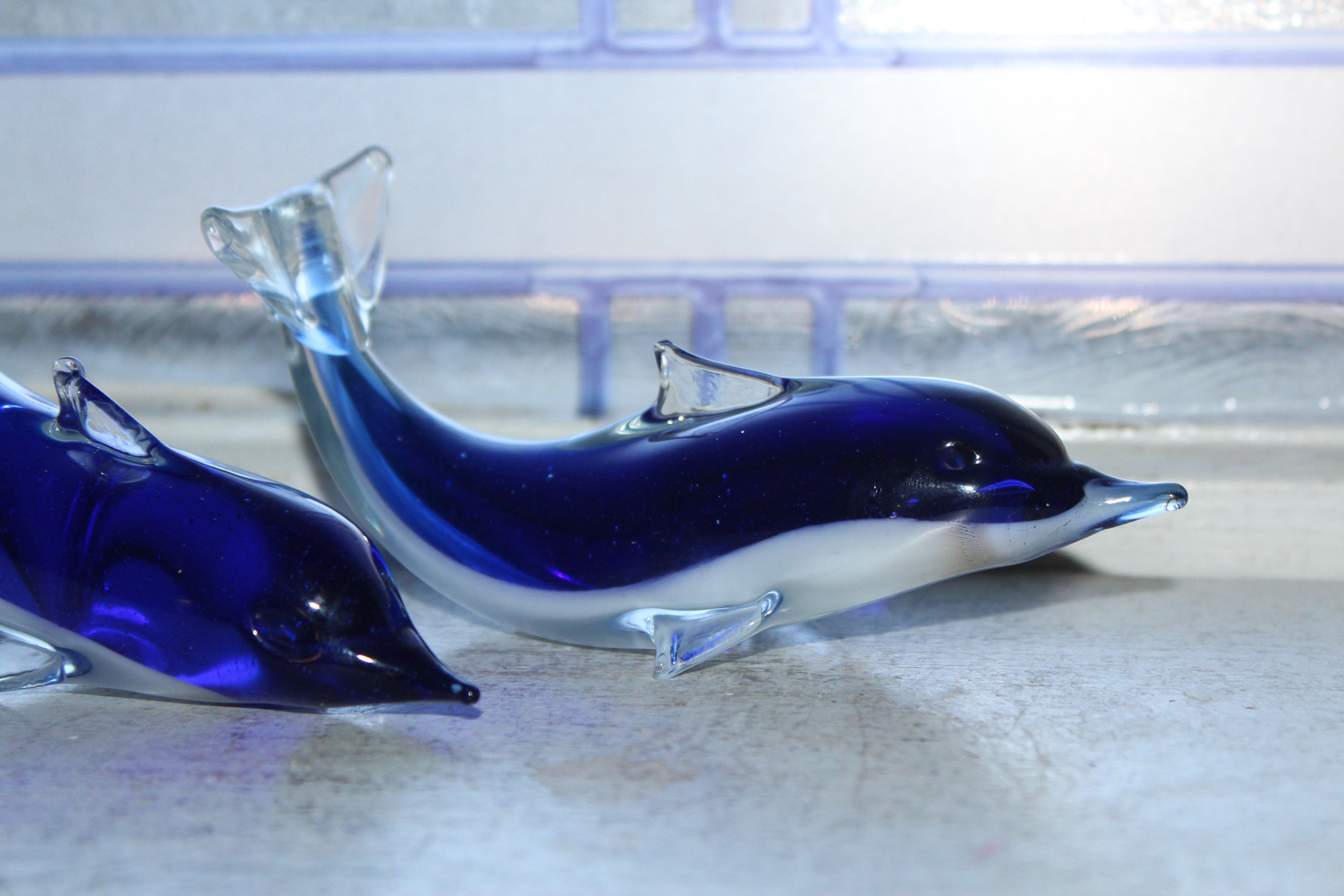 Vintage Glass Dolphins Figurines Pair
