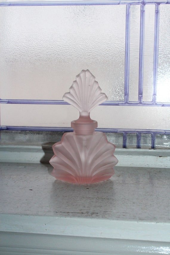 Vintage Art Deco Pink Frosted Glass Perfume Bottle