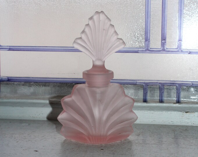 Vintage Art Deco Pink Frosted Glass Perfume Bottle