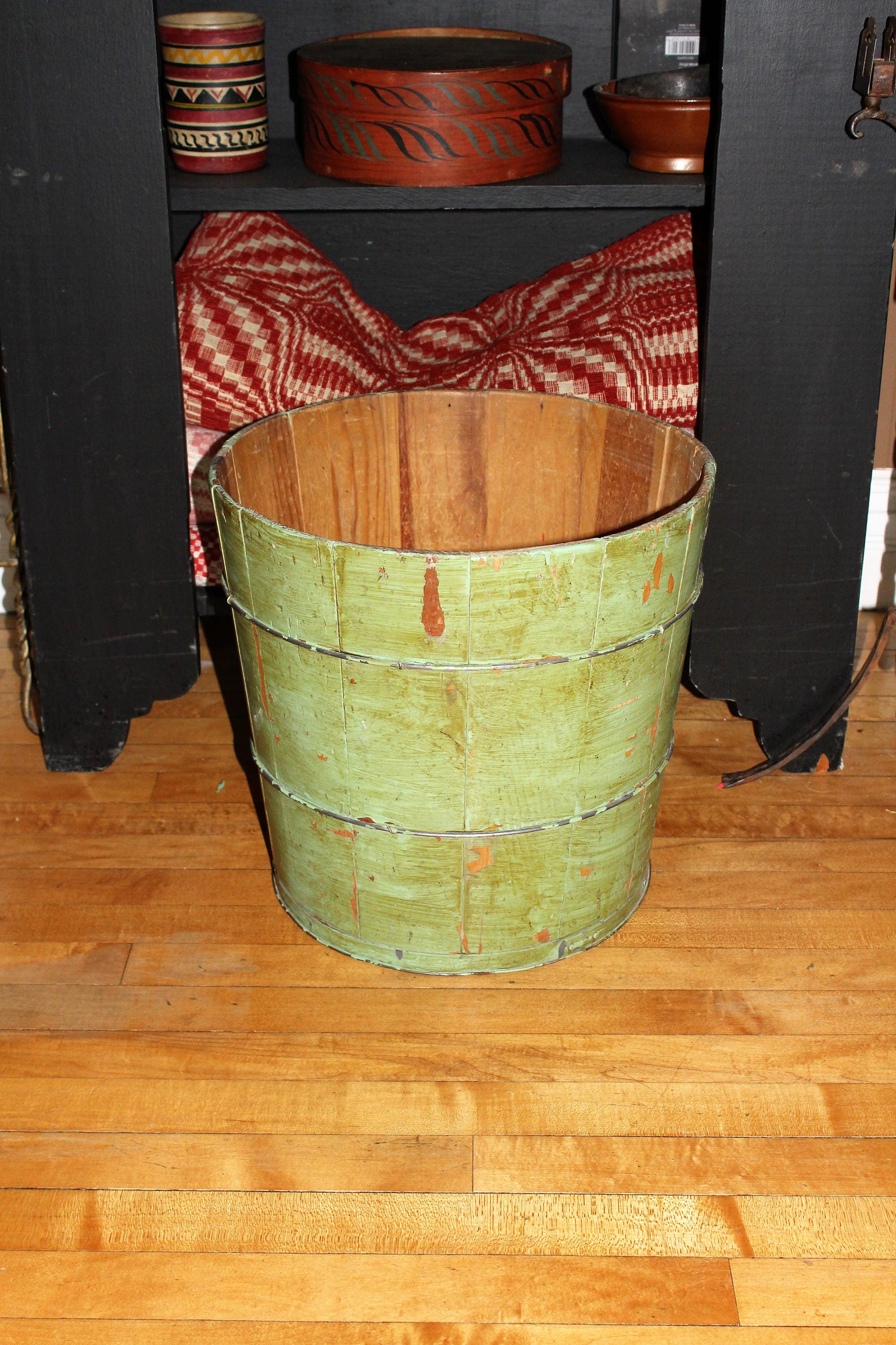 Large Wooden Tub Pail Wood Bucket Firkin Antique Country Decor