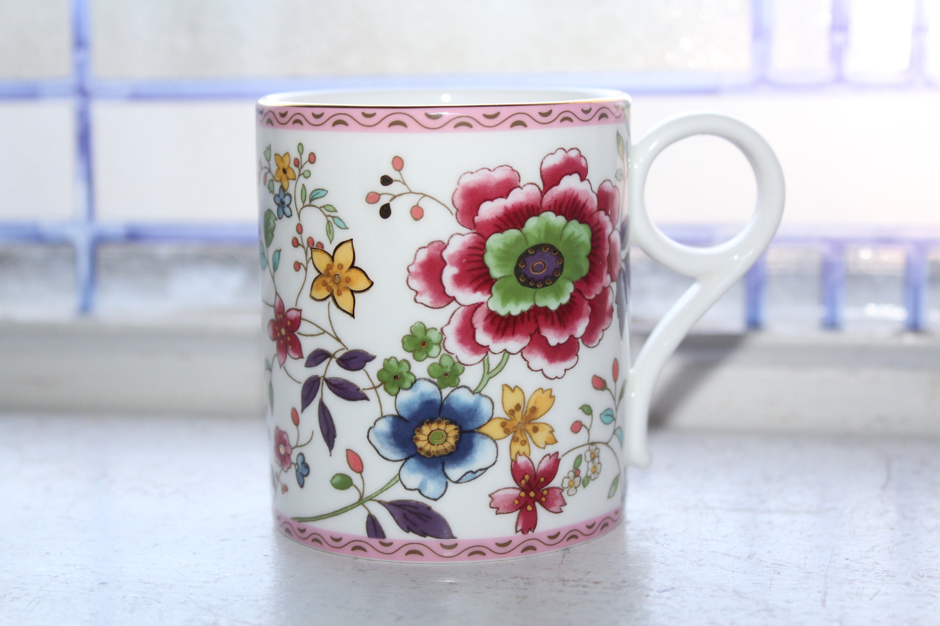 Vintage Wedgwood Pink Chrysanthemum Mug Cup