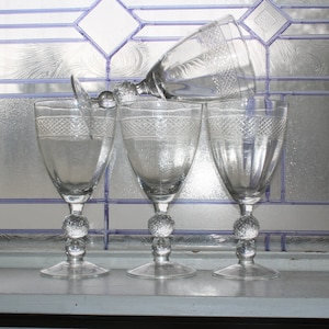 4 Vintage Morgantown Glass Eton Wine Water Goblets Golf Ball Stem