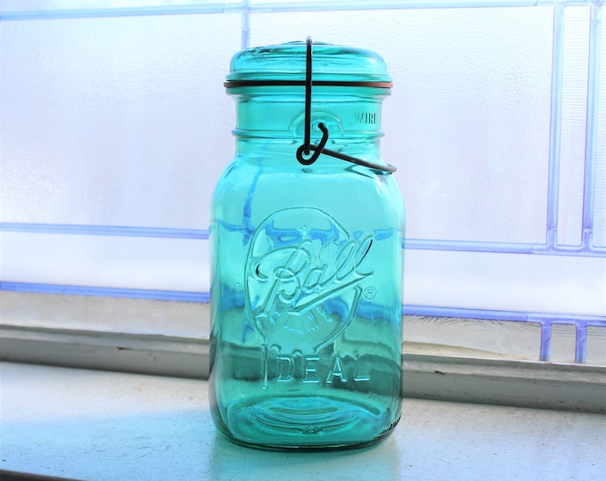 Blue Ball Ideal Quart Jar with Glass Lid Commemorative