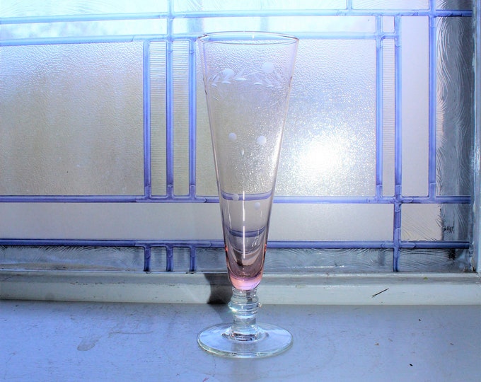 Etched Pink Depression Glass Bud Vase Vintage 1930s