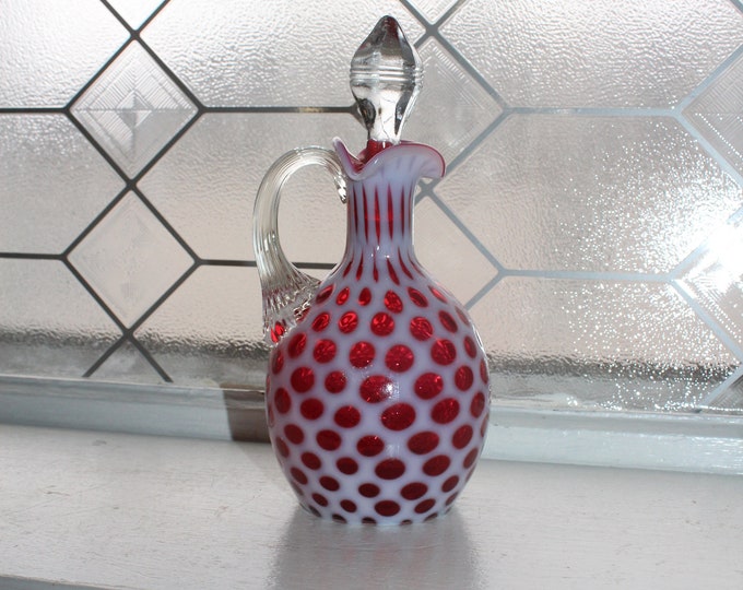 Vintage Fenton Cranberry Glass Polka Dot Cruet