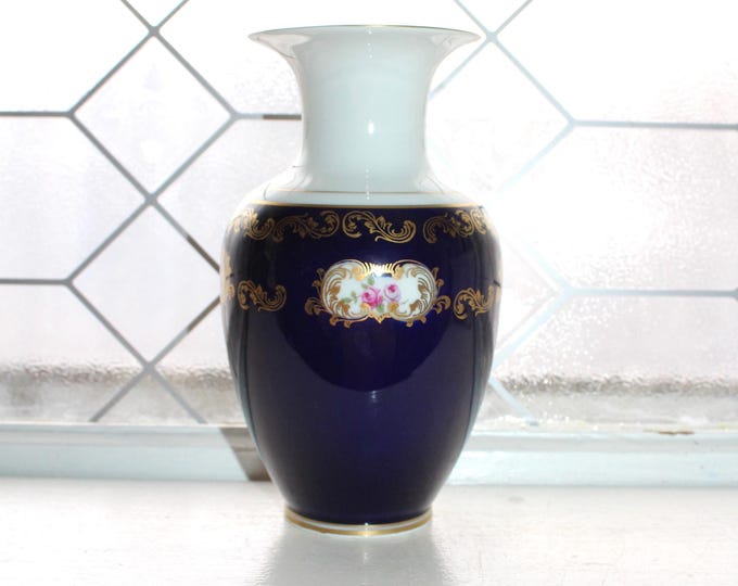 Vintage Reichenbach Germany Vase Cobalt Blue and White