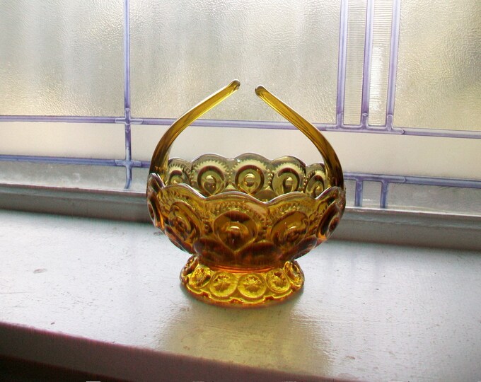 Vintage Amber Glass Candy Dish Nut Dish Star and Pearl Pattern