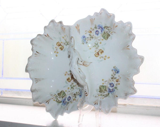 Antique Porcelain Handled Leaf Divided Dish Tray KPM Germany