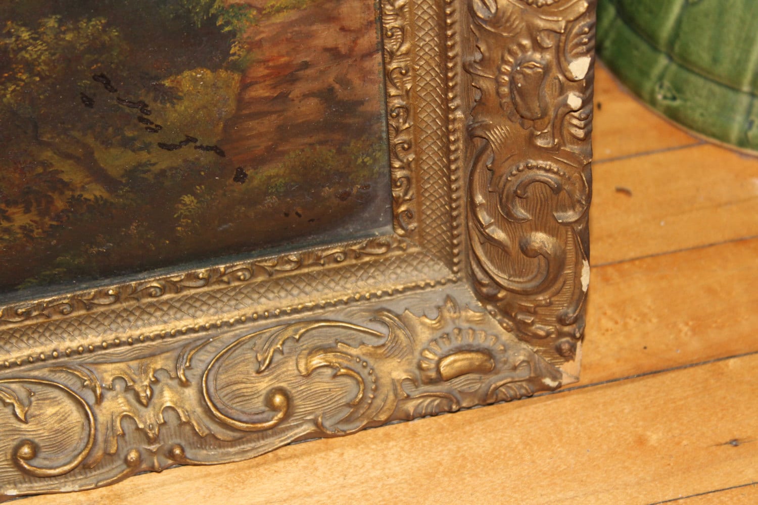 Antique Primitive Painting Oil On Tin 1800s Folk Art