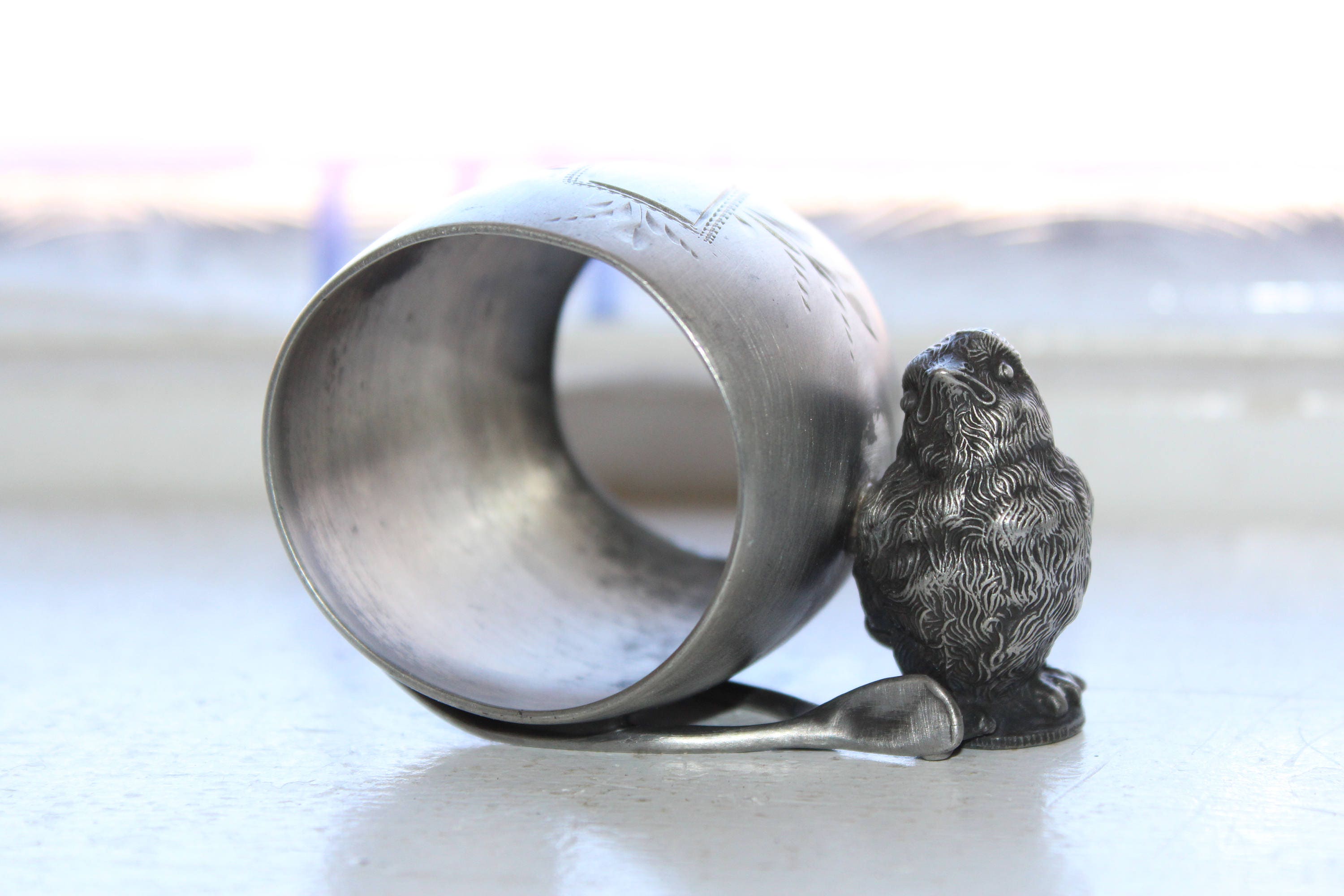 Antique Figural Victorian Napkin Ring Bird and Wish Bone Silverplate