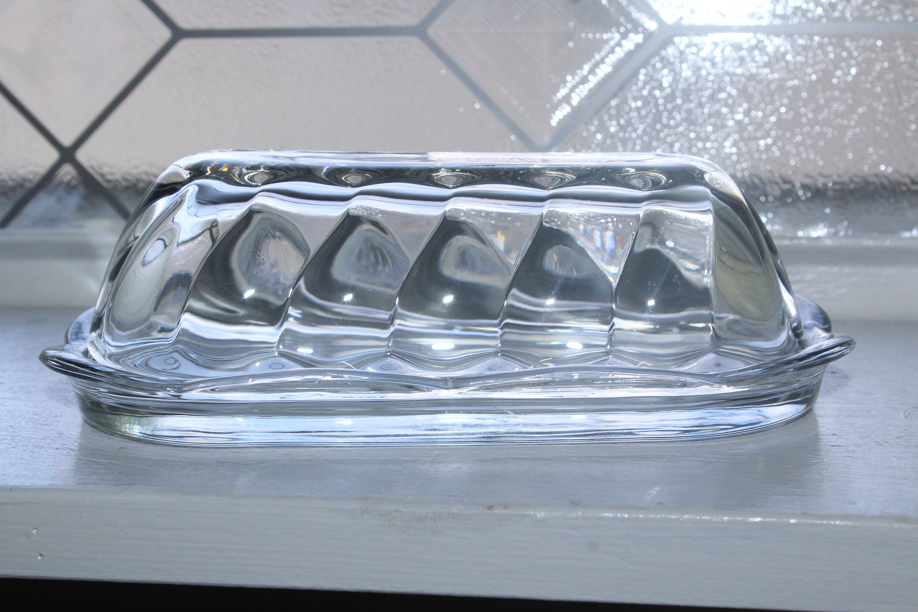 Vintage Anchor Hocking Glass Butter Dish Quarter Pound Size