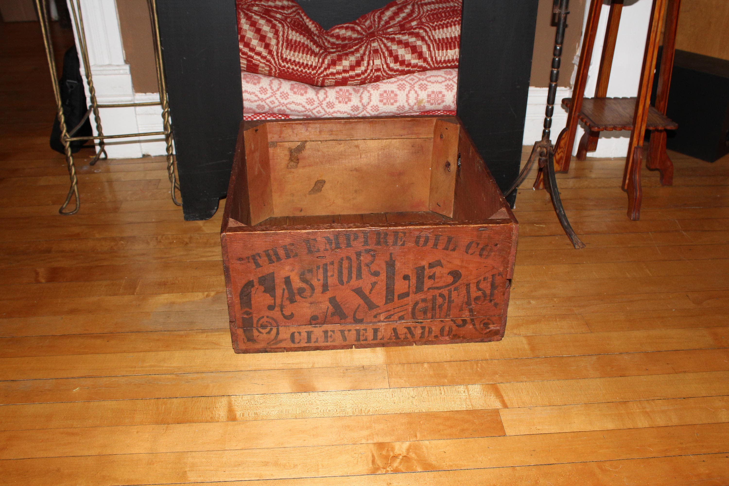 Antique Castor Axle Grease Box Wood Crate Empire Oil Co & Antique Smith