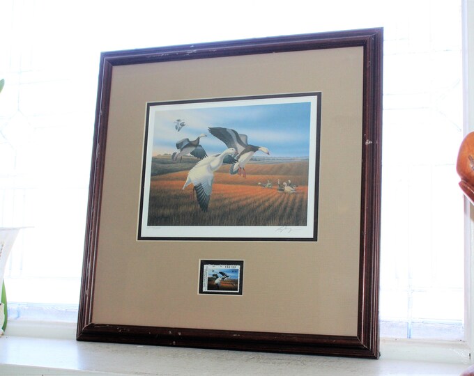 1987 ND Small Game Hunting Print and Stamp Ron Louque Signed