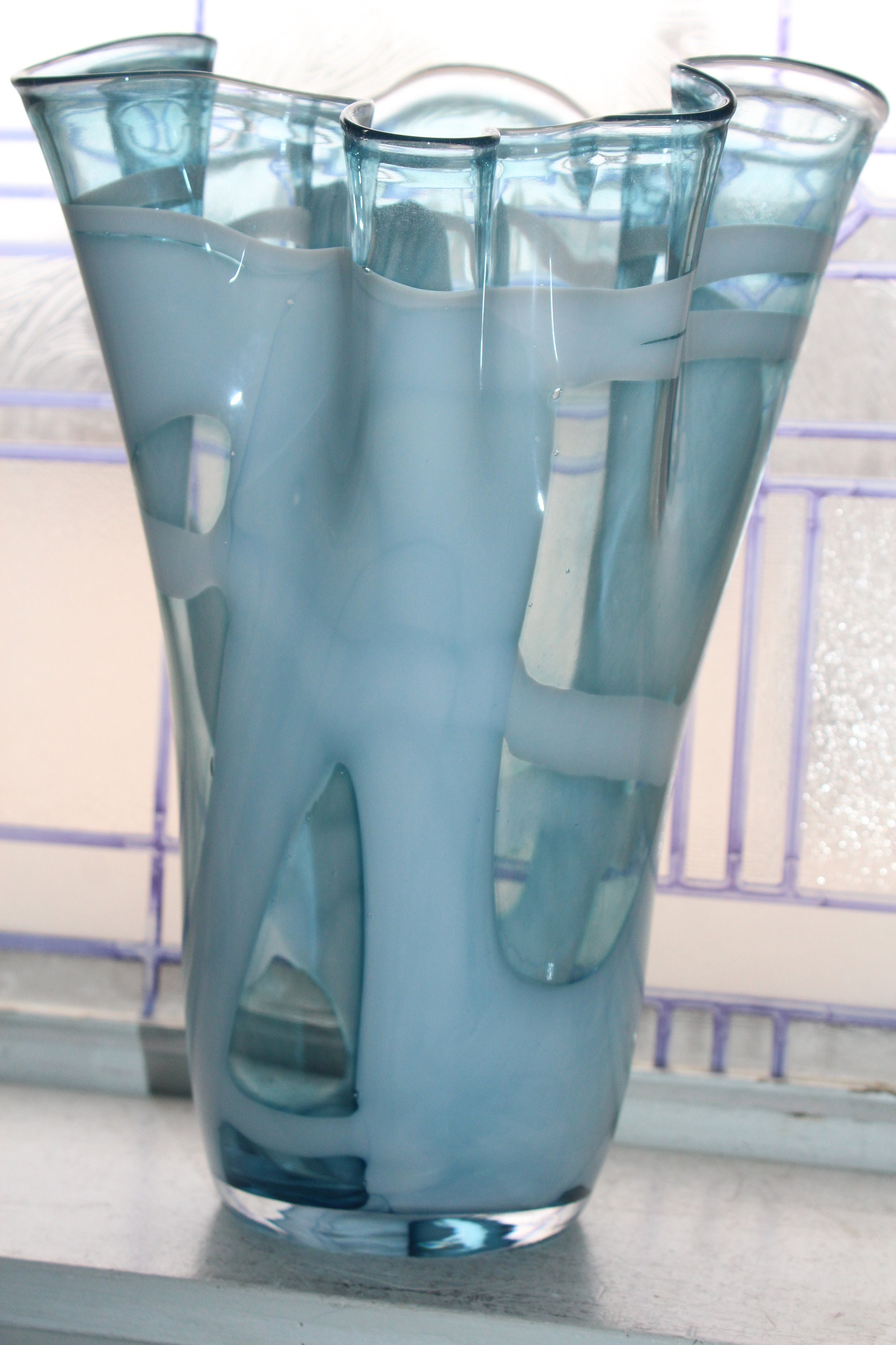 Large Vintage Murano Glass Blue Swirl Vase