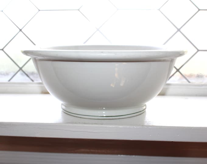 Vintage 1935 Bailey Walker Vitrified China Serving Bowl White w/ Green Stripes