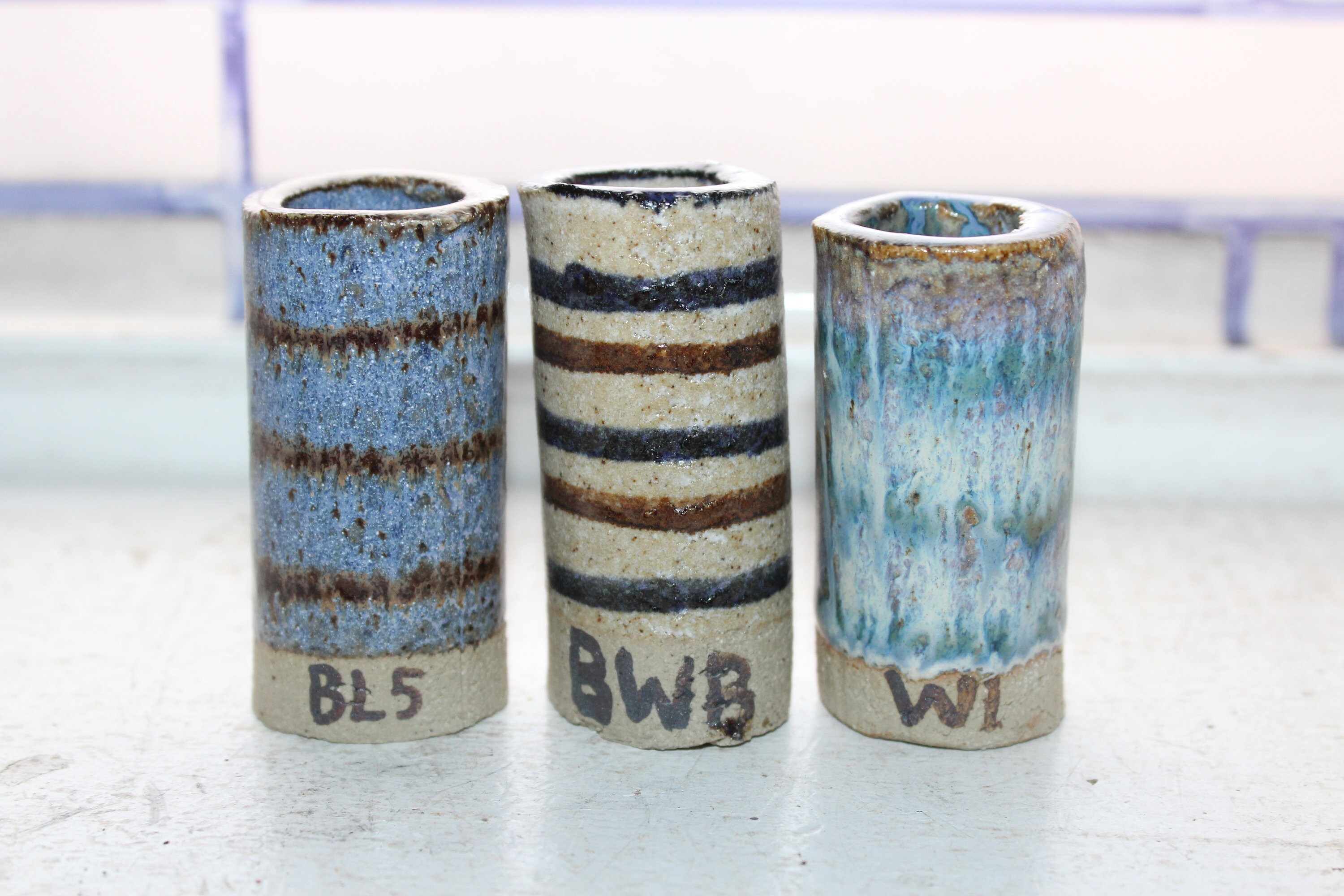3 Vintage Pottery Glaze Sample Test Pieces Tubes Cylinders Napkin Ring