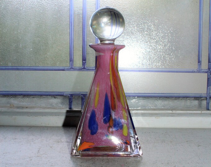 Vintage Lavorazione Murano End of Day Glass Pyramid Perfume Bottle