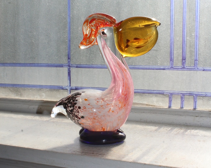 Vintage Murano Art Glass Pelican Figurine with Fish in Mouth