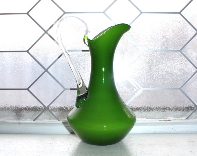 Mid Century Italian Empoli Green Glass Overlay Pitcher