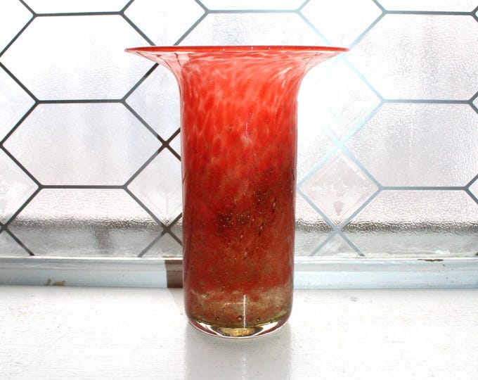 Mid Century Swedish Ekenas Glasbruk Glass Vase Mottled Orange