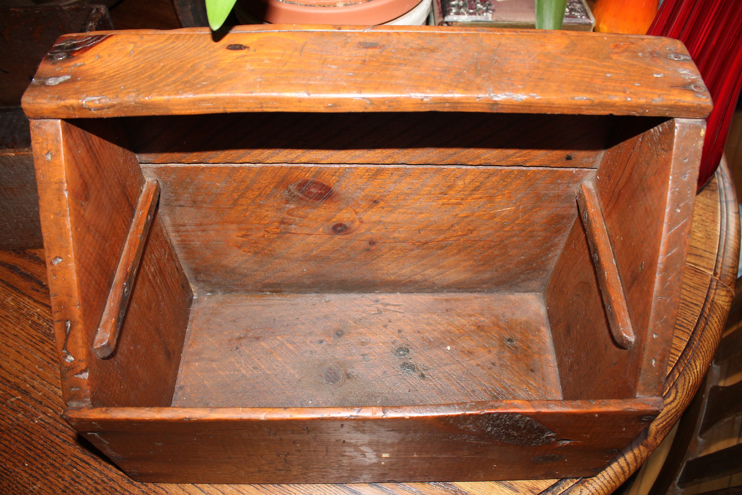 Antique Wood Box with Top Shelf Primitive Farmhouse Decor
