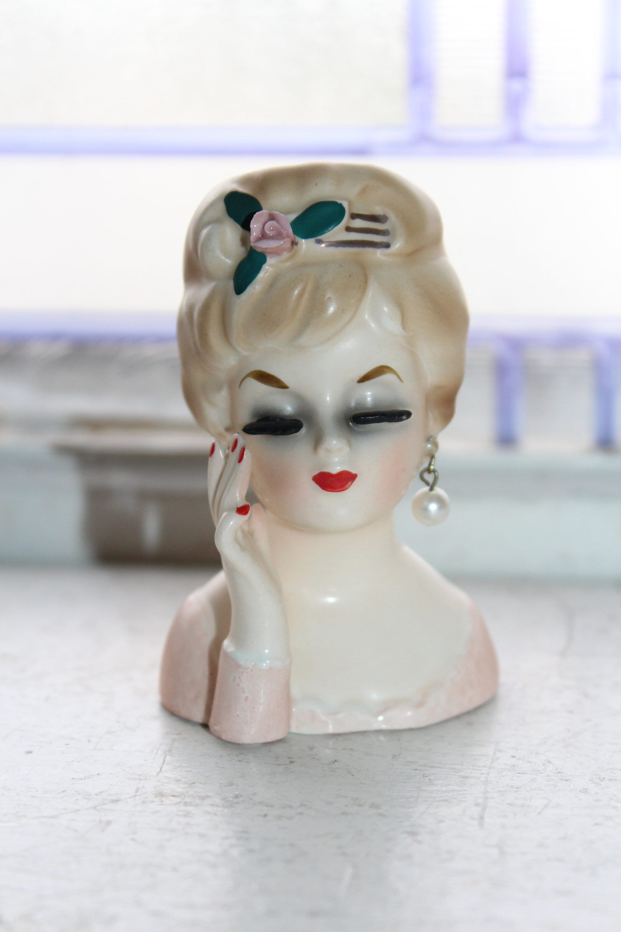 Vintage Lady Head Vase Inarco E480 1960s
