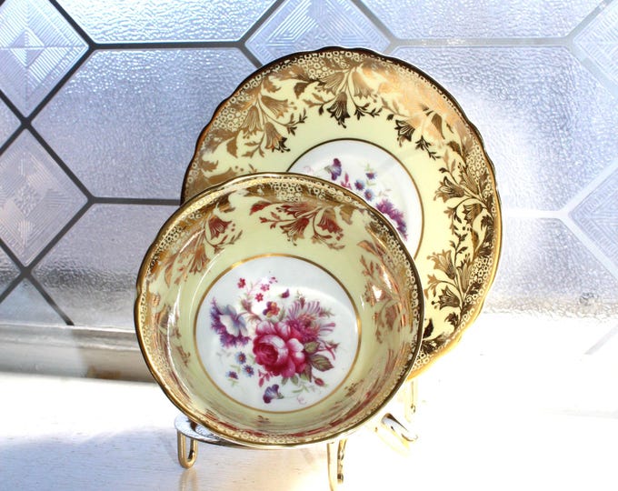 Paragon Tea Cup and Saucer Pink Rose w/ Yellow and Gold