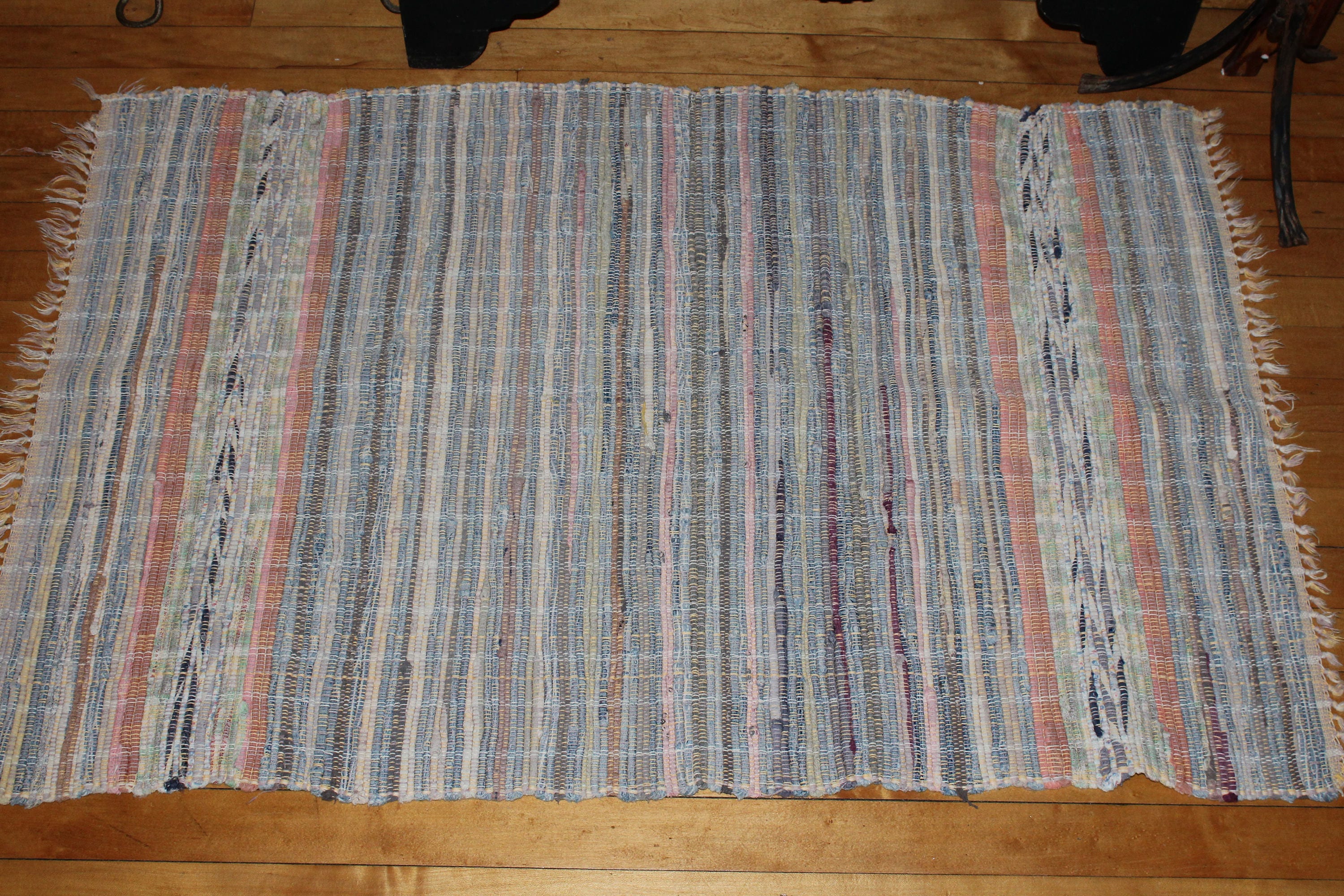 Old Rag Rugs Vintage Country Rug Hand Loomed Rag Rug Rustic Farmhouse 1940s 44 x 28