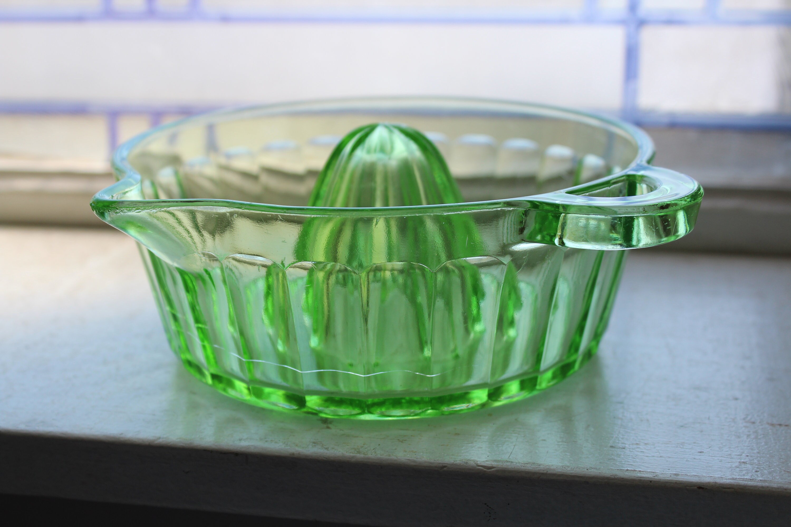 Vintage Large Juicer Reamer Green Depression Glass