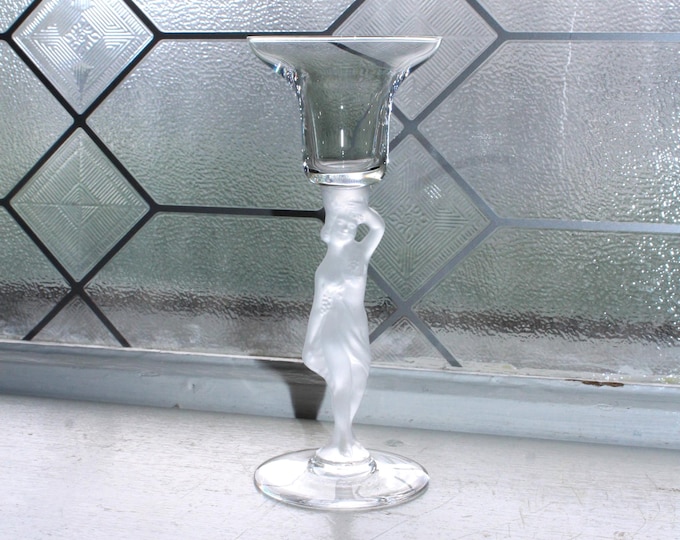 Art Deco Glass Candle Holder Bayel Bacchante Frosted Nude Stem 9 Available