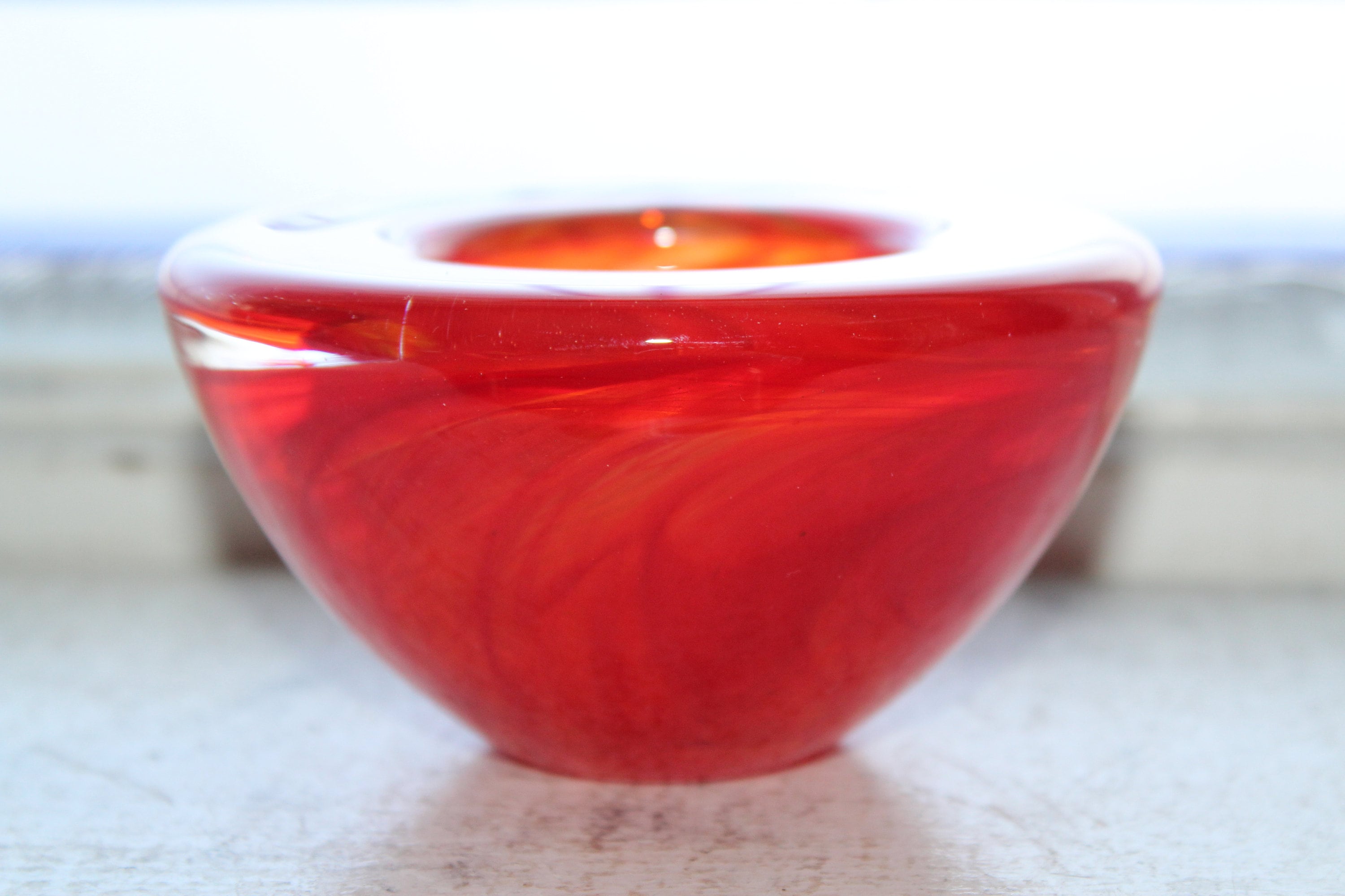 Kosta Boda Red Swirl Votive Candle Holder Vintage Art Glass