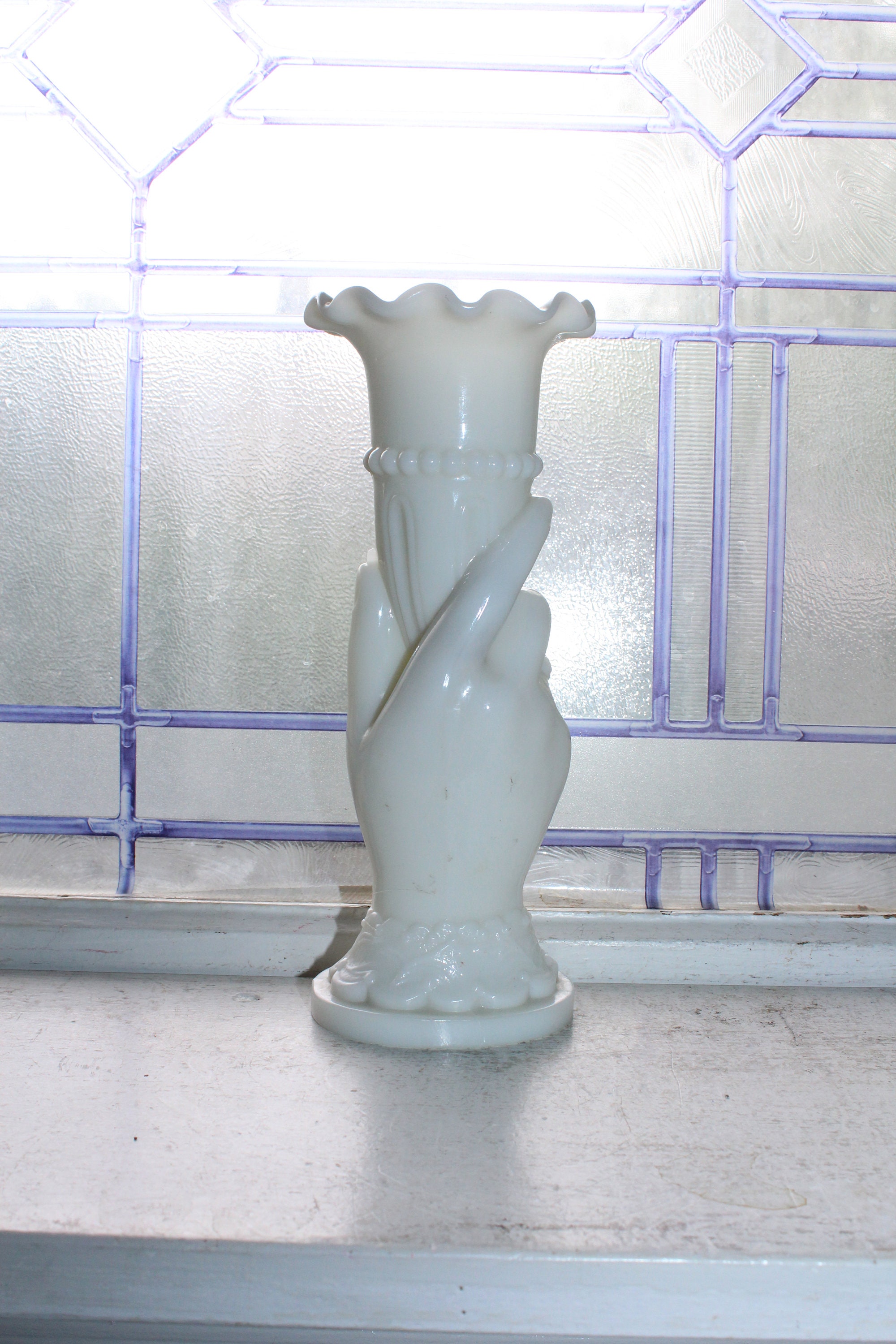 Vintage Milk Glass Hand Vase