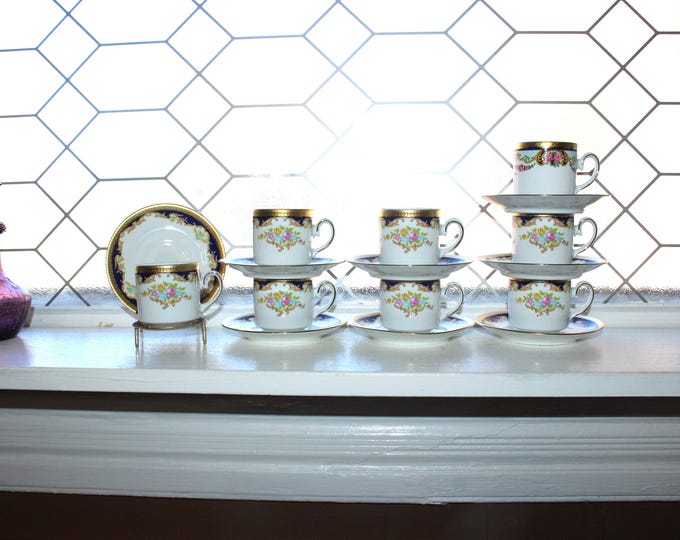 8 Vintage Keramische Werke Zehendner Tirschenreuth Demitasse Cups and Saucers