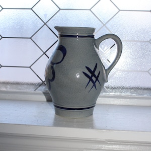 Vintage German Stoneware Crock Pitcher Cobalt Blue Decorated