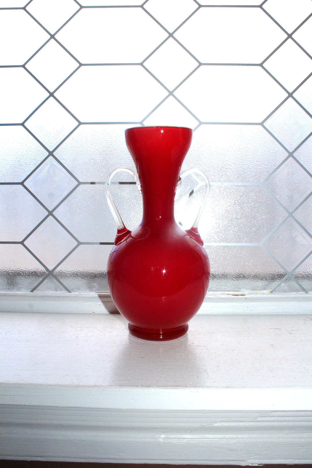 ヴィンテージ イタリアンアートガラス Murano / Empoli style Vintage Italian Stelvia Empoli Vase Opalina Fiorentina Red Glass W