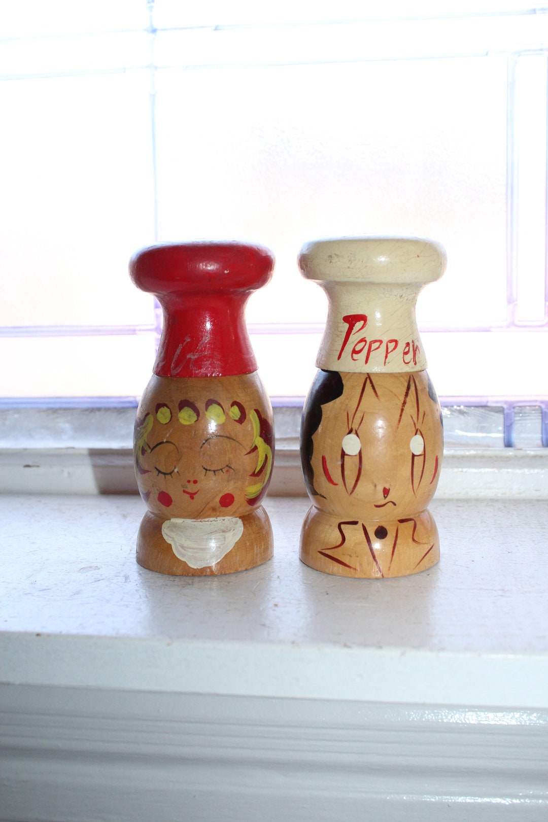 Vintage Salt and Pepper Shakers 1950s Large Wood Chefs - Etsy