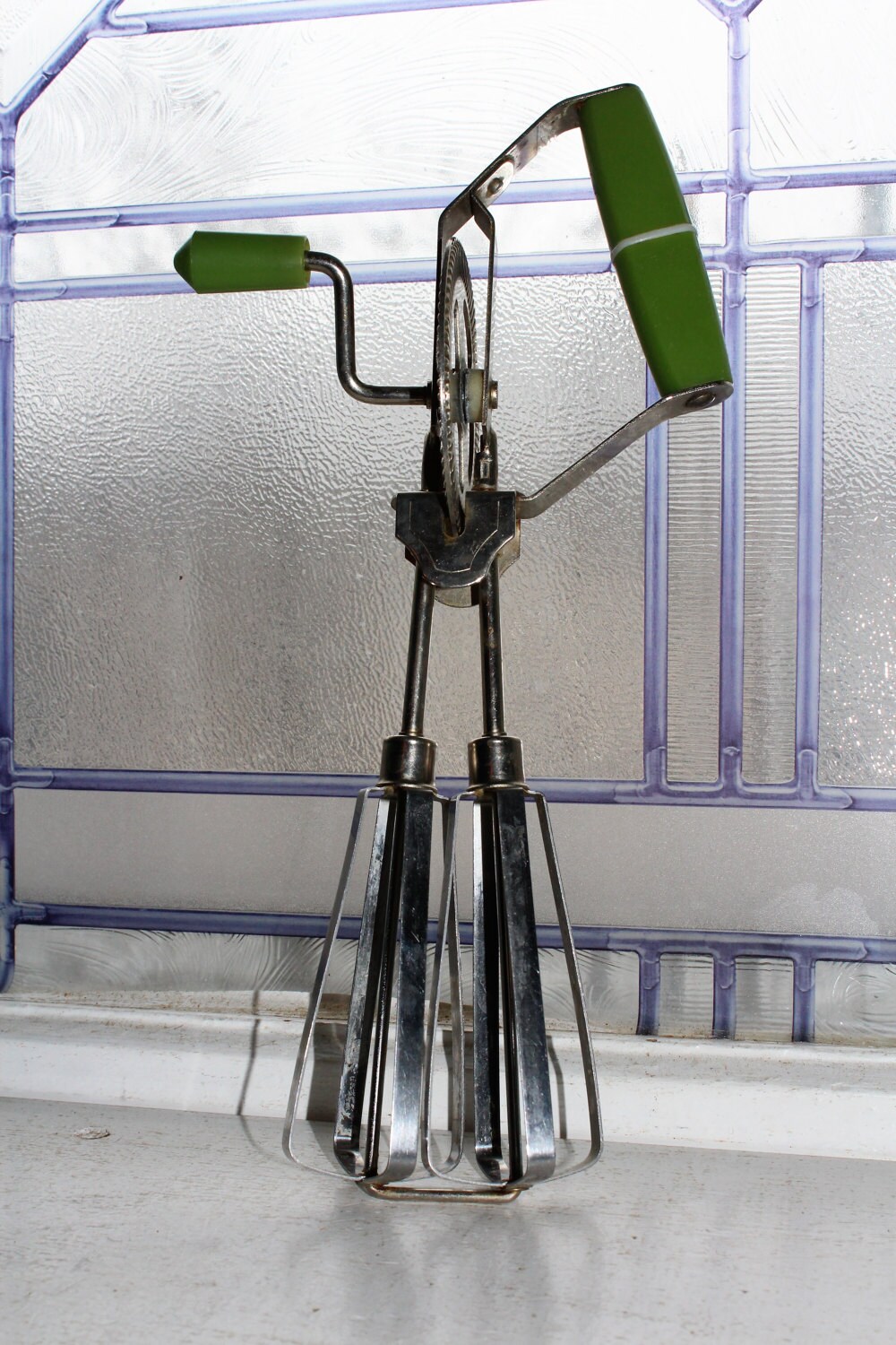 Vintage Egg Beater Green Handle Mid Century
