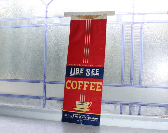 Vintage Ube See Coffee Bag 1 Lb 1930s Kitchen Decor