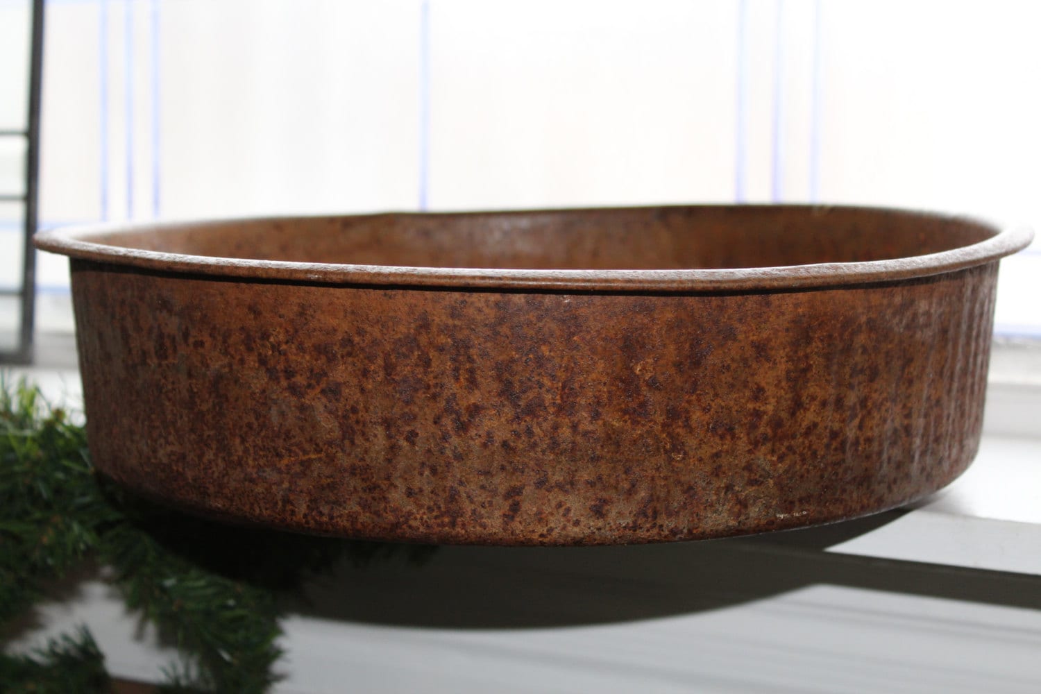 Large Metal Bowl Vintage Rustic Farmhouse Decor