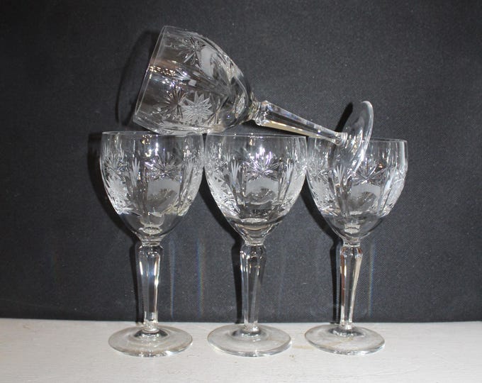 4 Elegant Cut Crystal Wine Glasses Lyngby Heidelberg