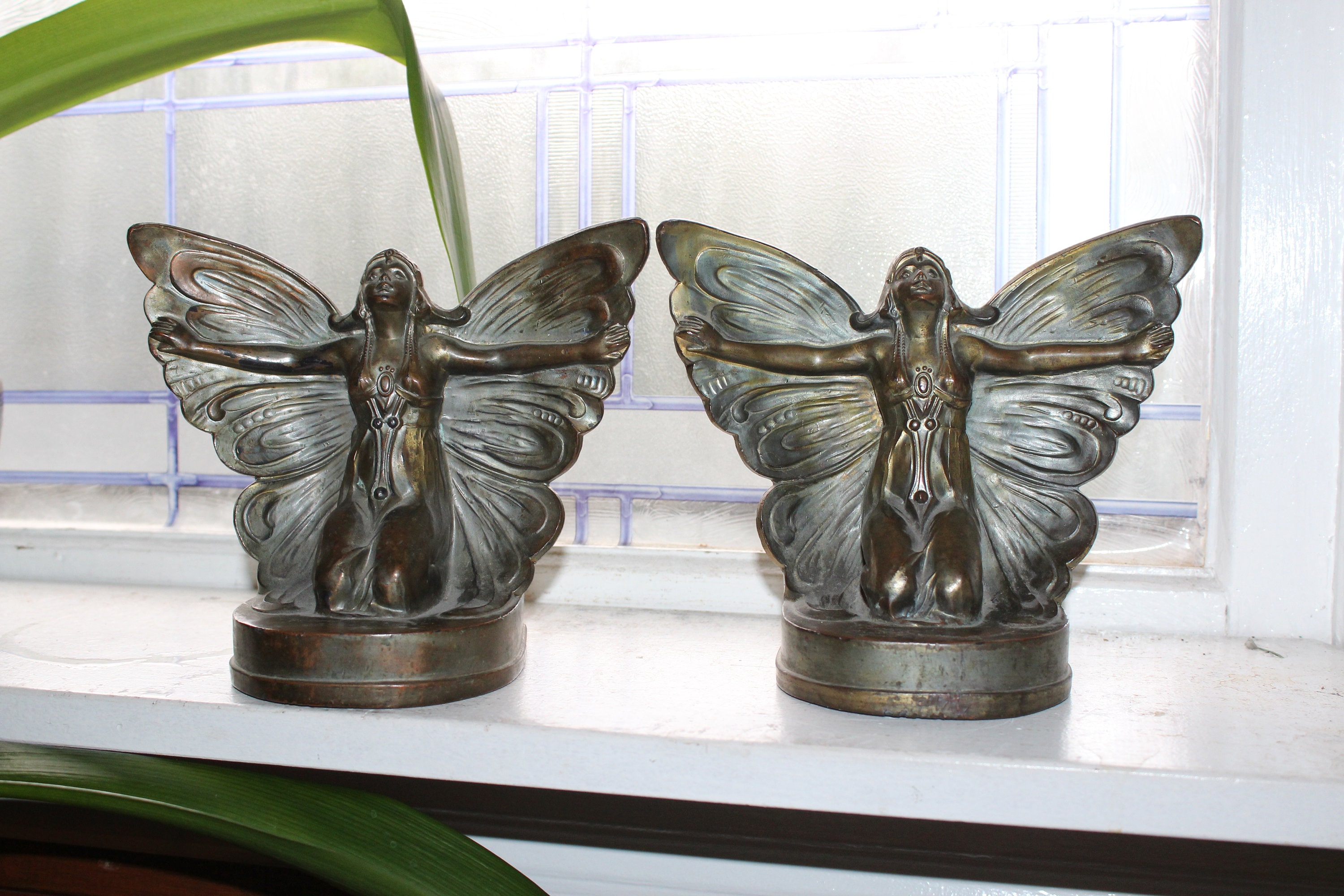 Art Deco Bookends Butterfly Fairy Nude Women Vintage 1920s