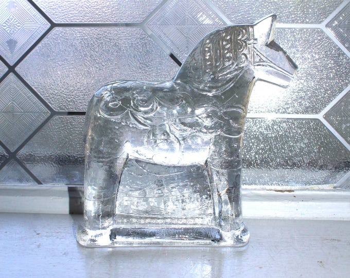Large Vintage Lindshammar Glass Dala Horse Figurine Sweden 6 1/2"