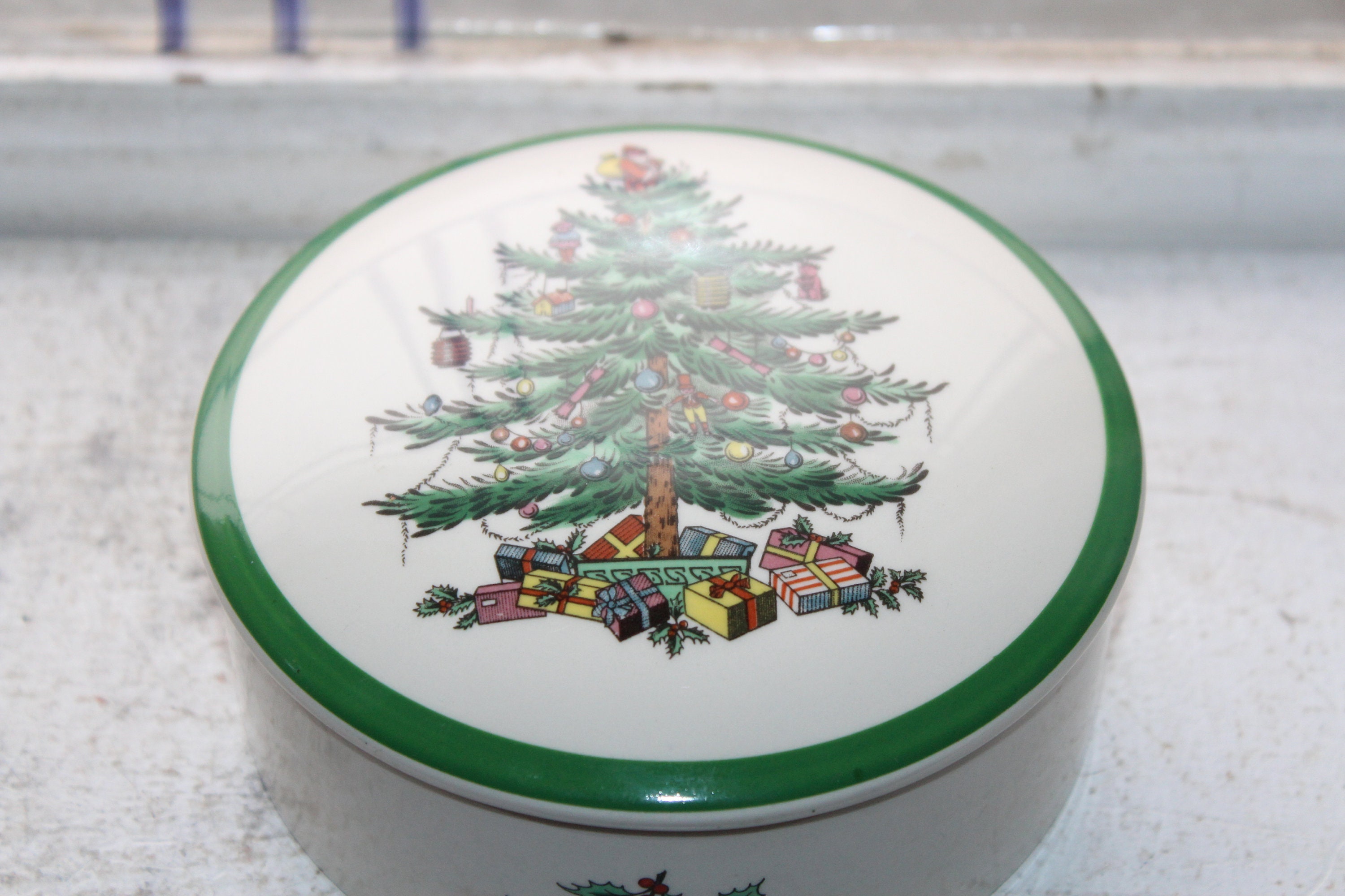 Vintage Spode Christmas Tree Covered Candy Dish